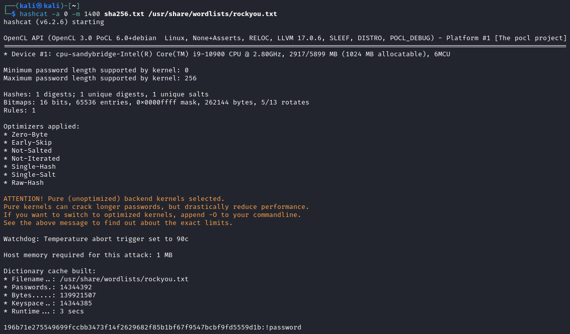 Ejemplo de ataque de diccionario en Hashcat