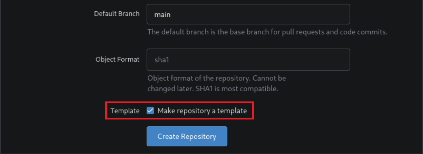 Gitea, Nuevo repositorio template