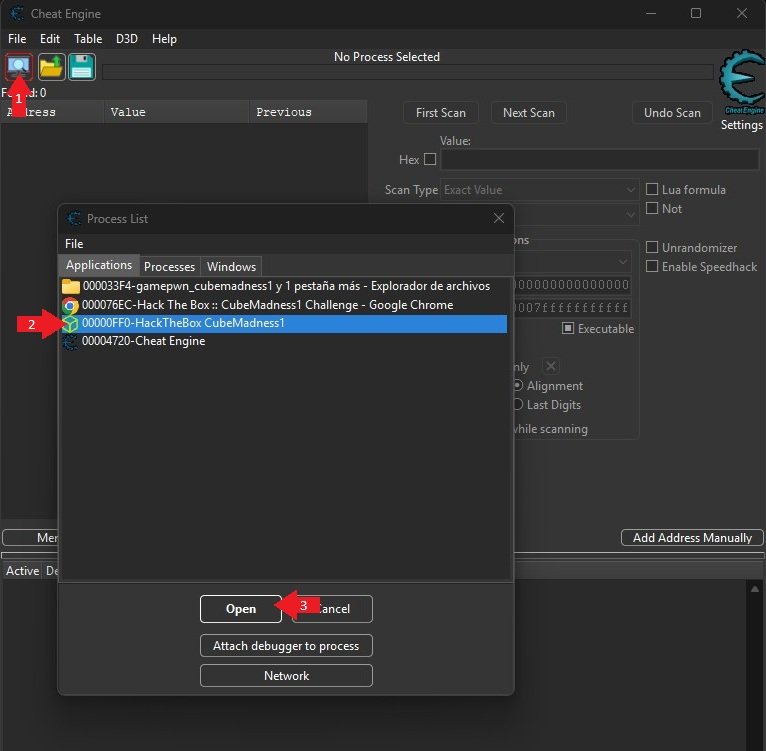 Cheat Engine, Abrir proceso