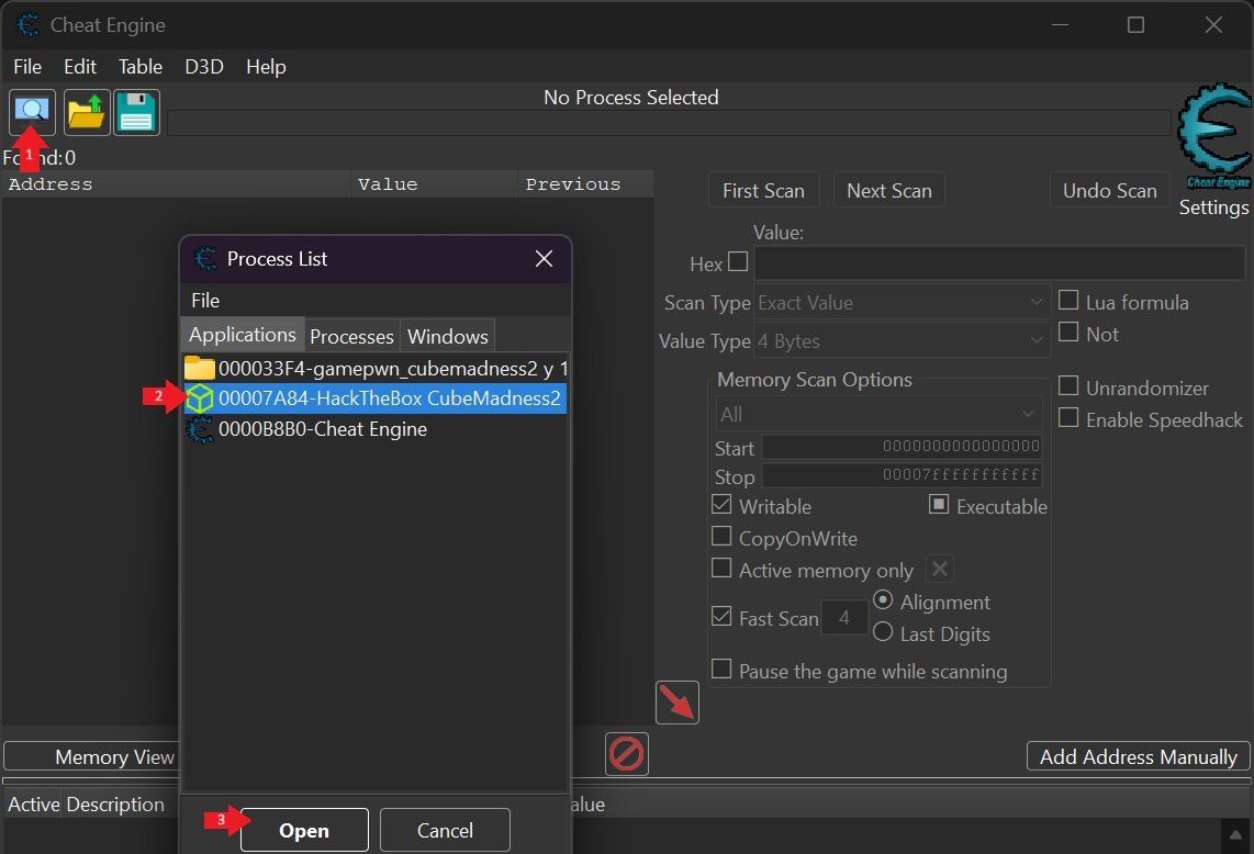 Cheat Engine, Abrir proceso
