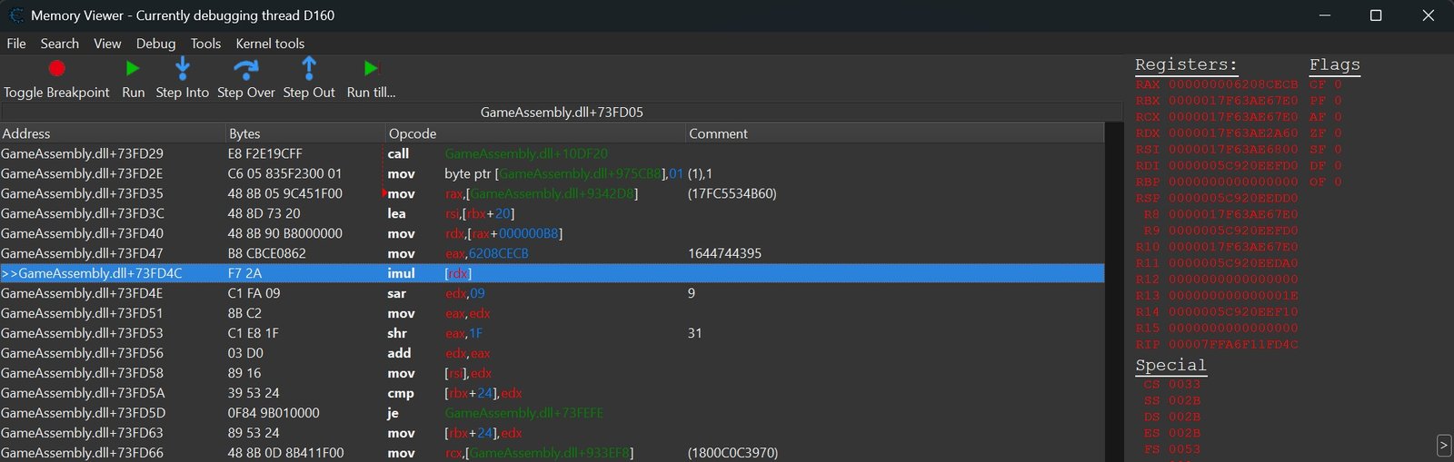 Cheat Engine, 17F63AE6804 Mostrar Desensamblador, interrupción