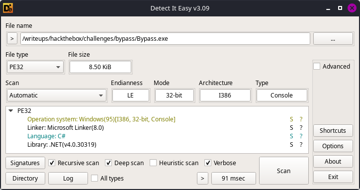 Enumeración estática con Detect It Easy (DIE)